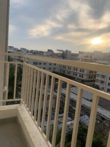 A photo of a view from a balcony.