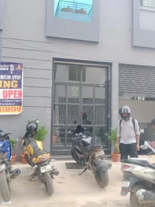 Photograph of the main building from outside in a coliving pg.