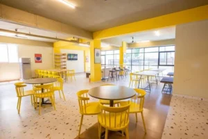 Photograph of a dining hall in a coliving PG in Bannerghatta