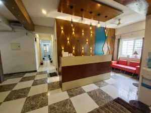 A photograph of a reception in a coliving pg in Bannerghatta.